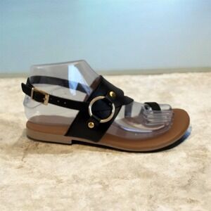 L'Artigiano Lucchese Leather Sandals Black Made in Italy WOMENS 6 1/2 Toe Loop